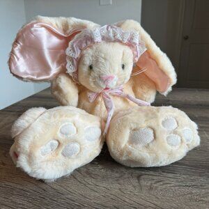 Snuggle Buddies Pink Tan Bunny 12" Plush W/Slippers Vintage 1988 RG Barry Co Toy